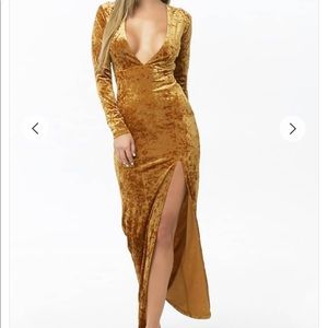 Crushed Velvet Maxi deep V dress in Red